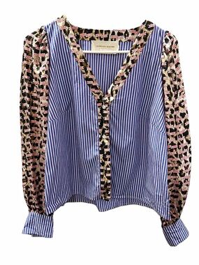 La Prestic Ouiston Paris Mixed Print Shirt Blue Stripe Cheetah Kiss Love